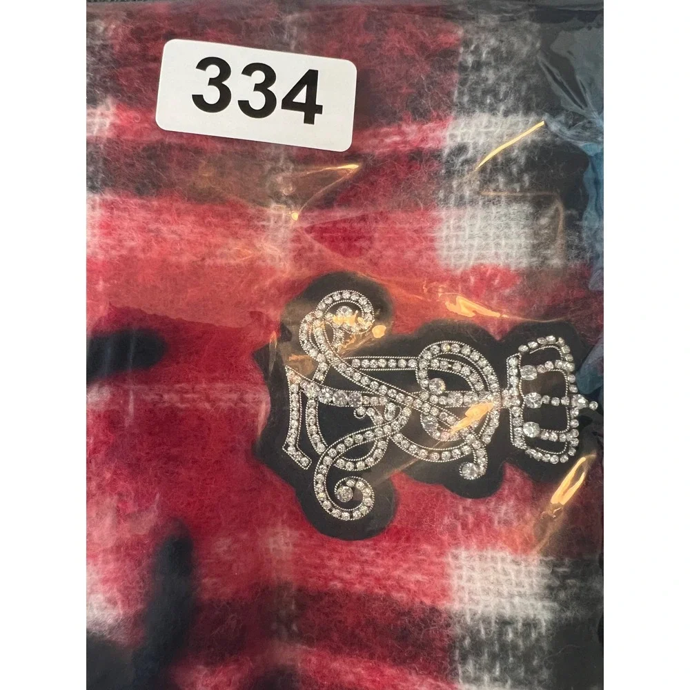 Lauren‎ Ralph Lauren Plaid Scarf Red Black White Monogram Logo Fringe Made Italy